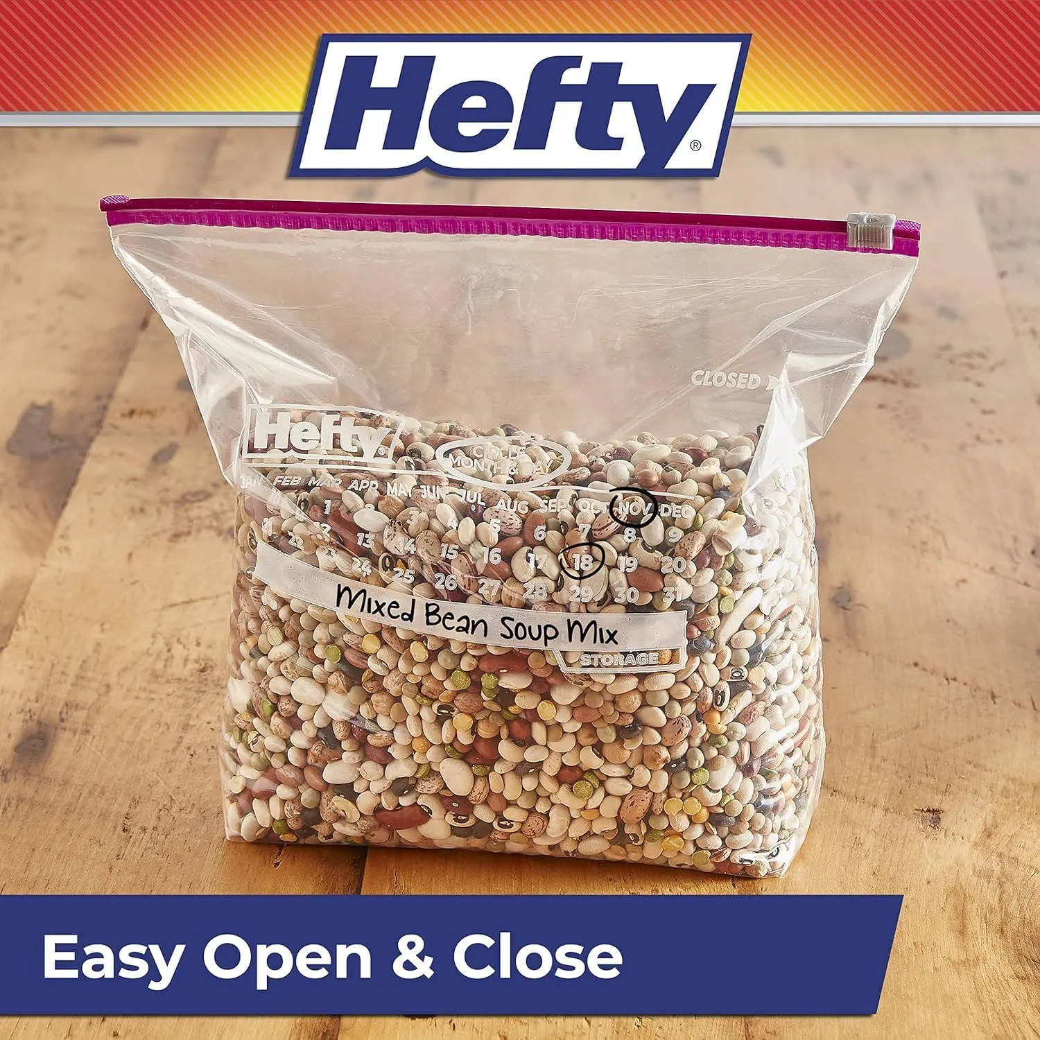 Hefty Slider Storage Calendar Bags, Gallon Size, 120 Count (Pack of 3)