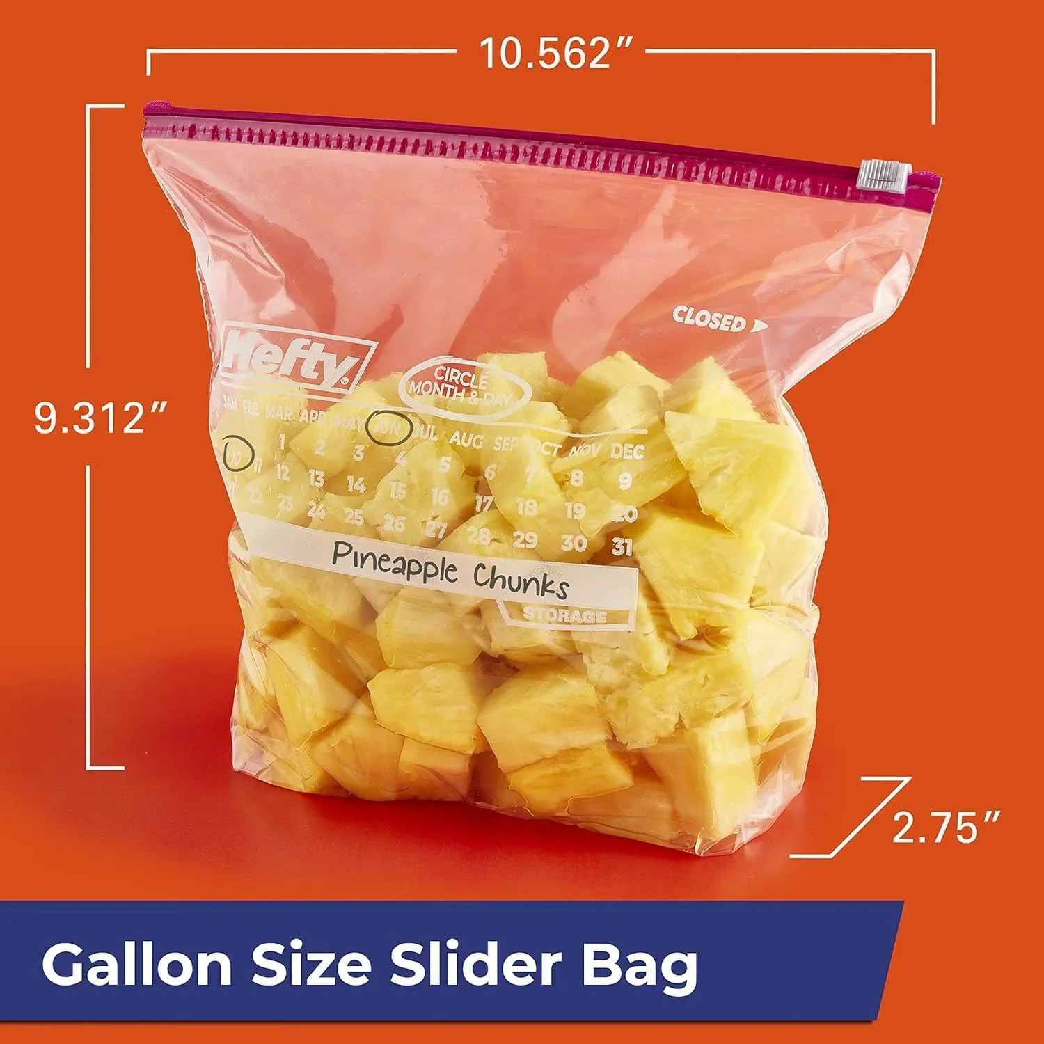 Hefty Slider Storage Calendar Bags, Gallon Size, 120 Count (Pack of 3)