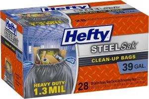 Hefty SteelSak Heavy Duty Large Clean-Up Trash Bags, 39 Gallon, 28 Count
