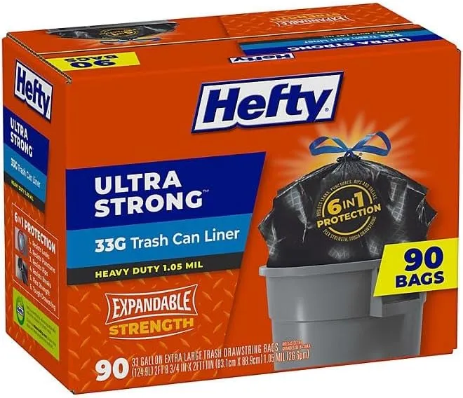 Heftyy Ultra Strong Trash Can Liners, 33 Gallon, 90 Count, Heavy Duty