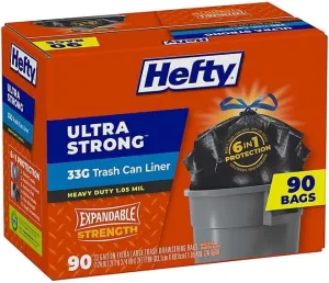 Heftyy Ultra Strong Trash Can Liners, 33 Gallon, 90 Count, Heavy Duty