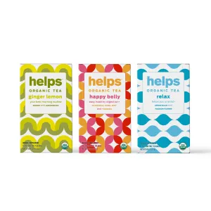 Helps Teas | Ginger Lemon, Happy Belly & Relax Tea Mix | Promotes Healthy Digestion Naturally Caffeine-Free | 16 Tea Bags Each