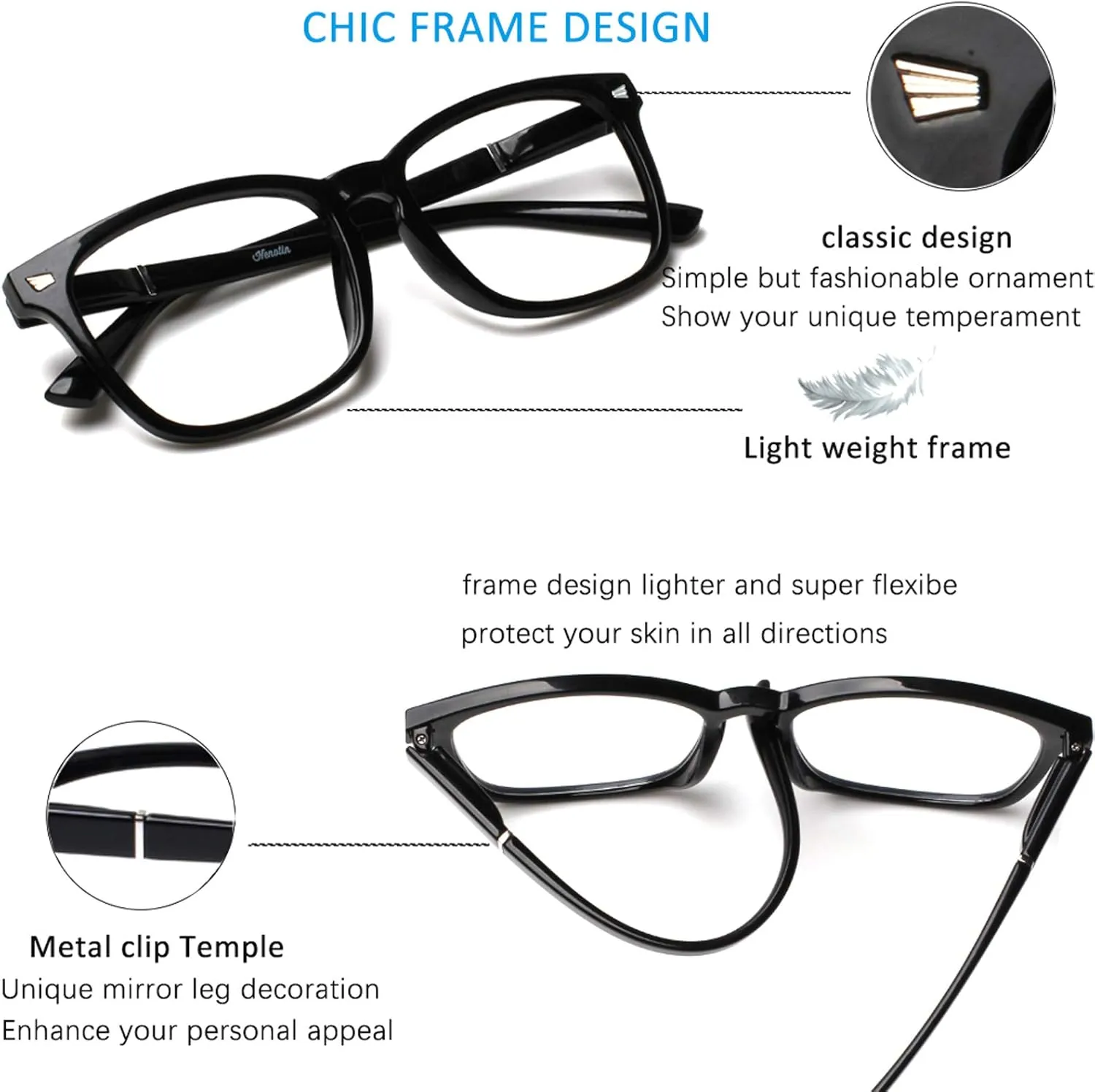 Henotin 4-Pack Blue Light Blocking Reading Glasses Women Men,Spring Hinge Computer Readers,Anti UV Ray Square Nerd Eyeglasses (4 pack Mix Color, 0.00, Diopters)