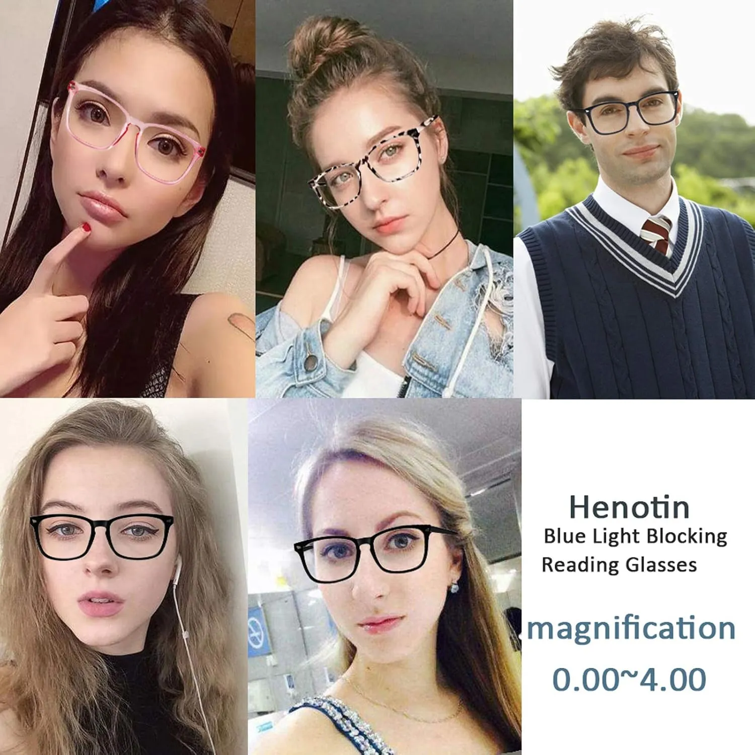 Henotin 4-Pack Blue Light Blocking Reading Glasses Women Men,Spring Hinge Computer Readers,Anti UV Ray Square Nerd Eyeglasses (4 pack Mix Color, 0.00, Diopters)