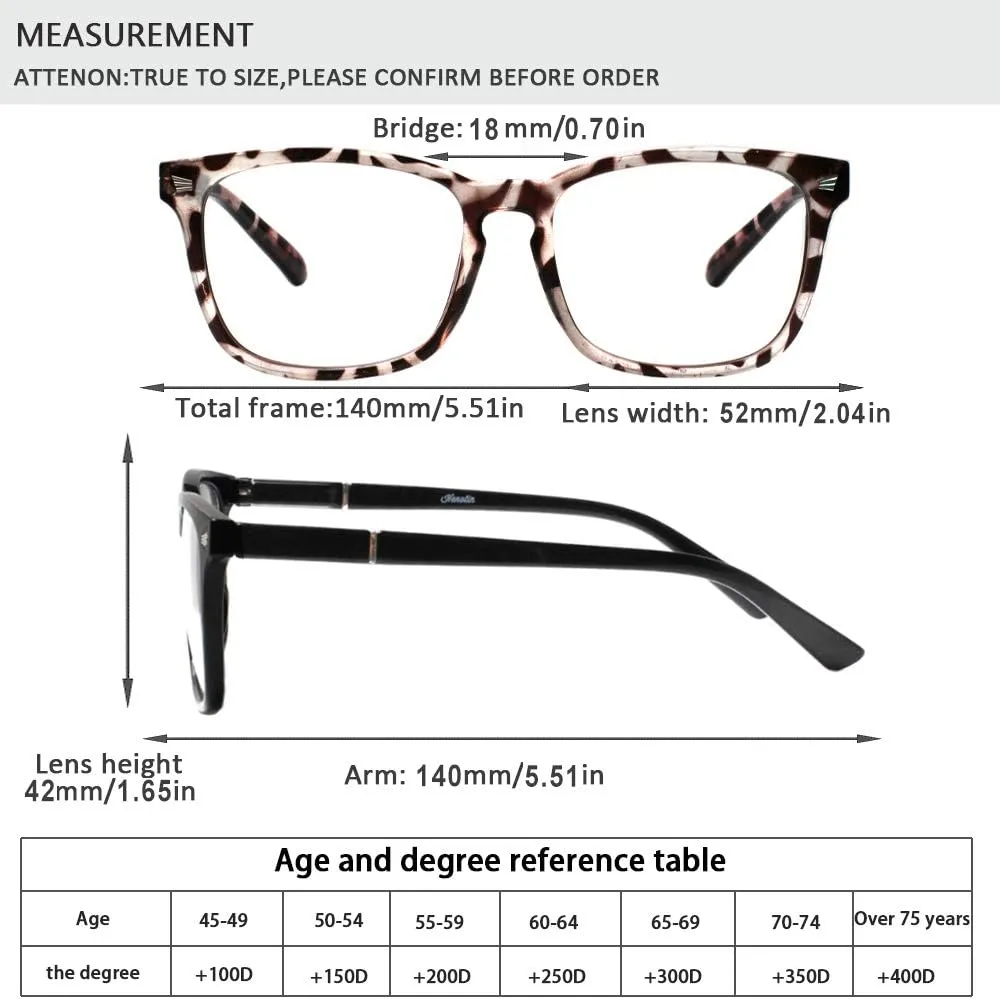 Henotin 4-Pack Blue Light Blocking Reading Glasses Women Men,Spring Hinge Computer Readers,Anti UV Ray Square Nerd Eyeglasses (Mixed Color, 0.00, Diopters)