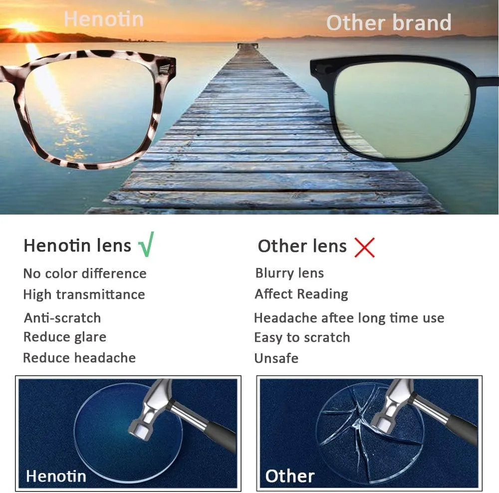 Henotin 4-Pack Blue Light Blocking Reading Glasses Women Men,Spring Hinge Computer Readers,Anti UV Ray Square Nerd Eyeglasses (Mixed Color, 0.00, Diopters)