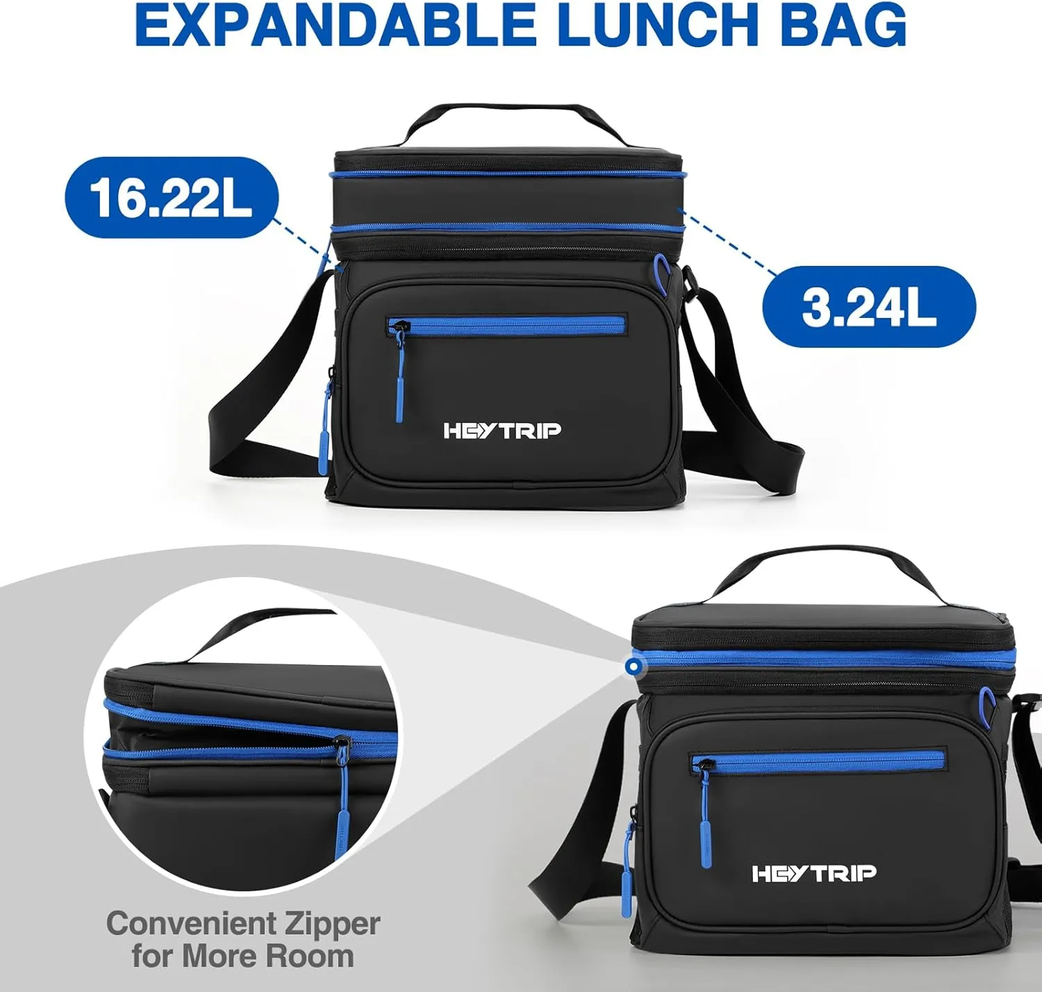 Heytrip Expandable Insulated Lunch Box 24 Can Double Deck Cooler Bags Leakproof Lunch Bag for Man Large Lunch Cooler for Camping Travel Picnic