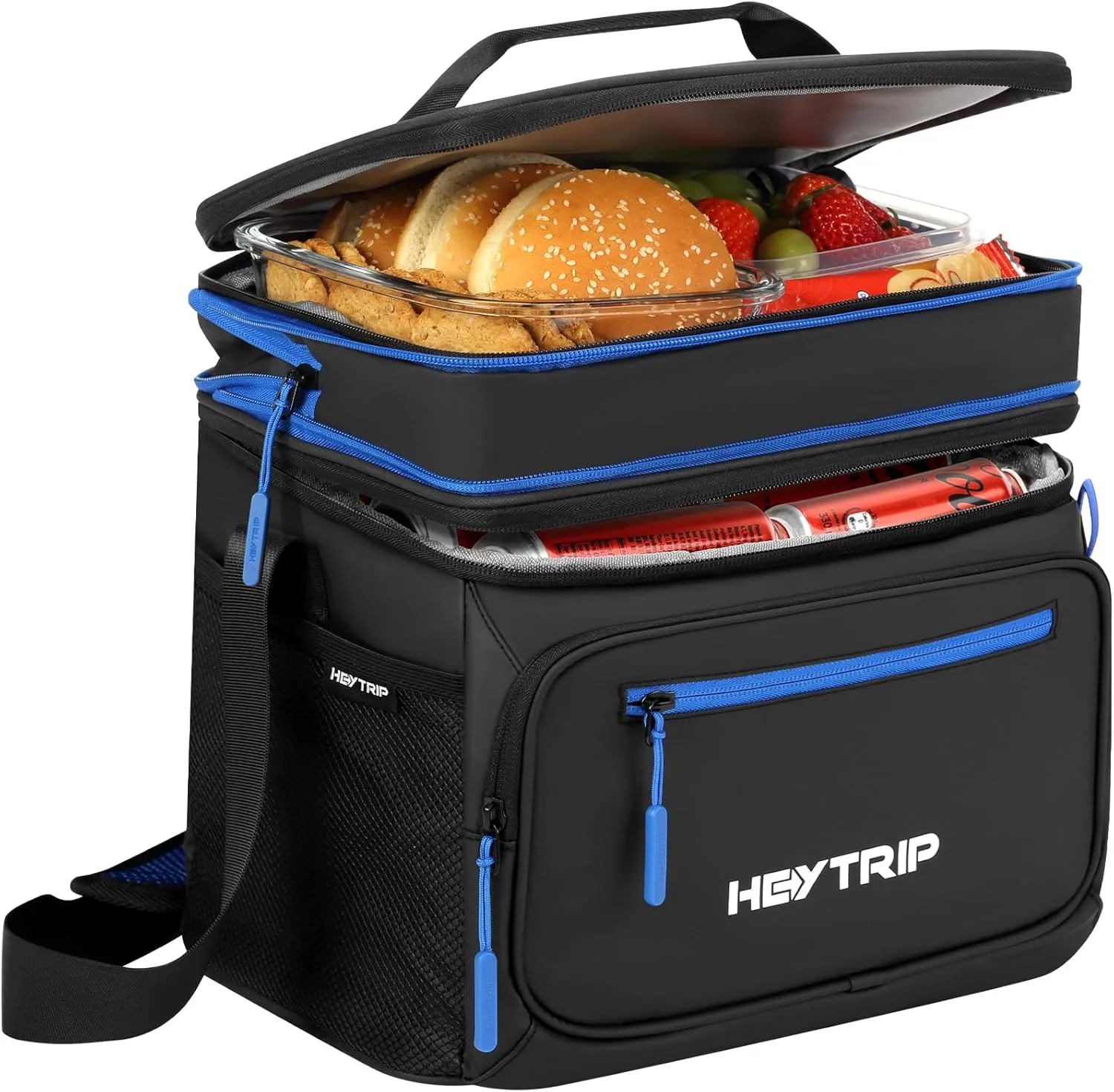 Heytrip Expandable Insulated Lunch Box 24 Can Double Deck Cooler Bags Leakproof Lunch Bag for Man Large Lunch Cooler for Camping Travel Picnic