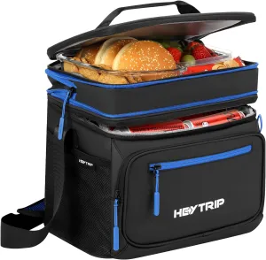 Heytrip Expandable Insulated Lunch Box 24 Can Double Deck Cooler Bags Leakproof Lunch Bag for Man Large Lunch Cooler for Camping Travel Picnic