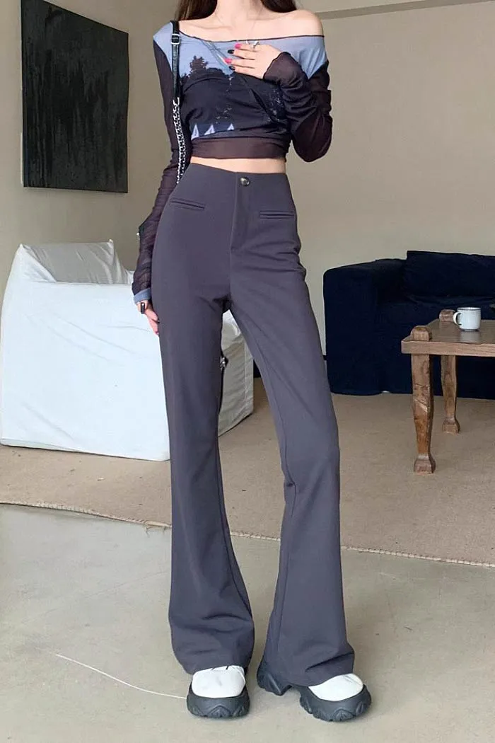 high waist casual micro-flare pants