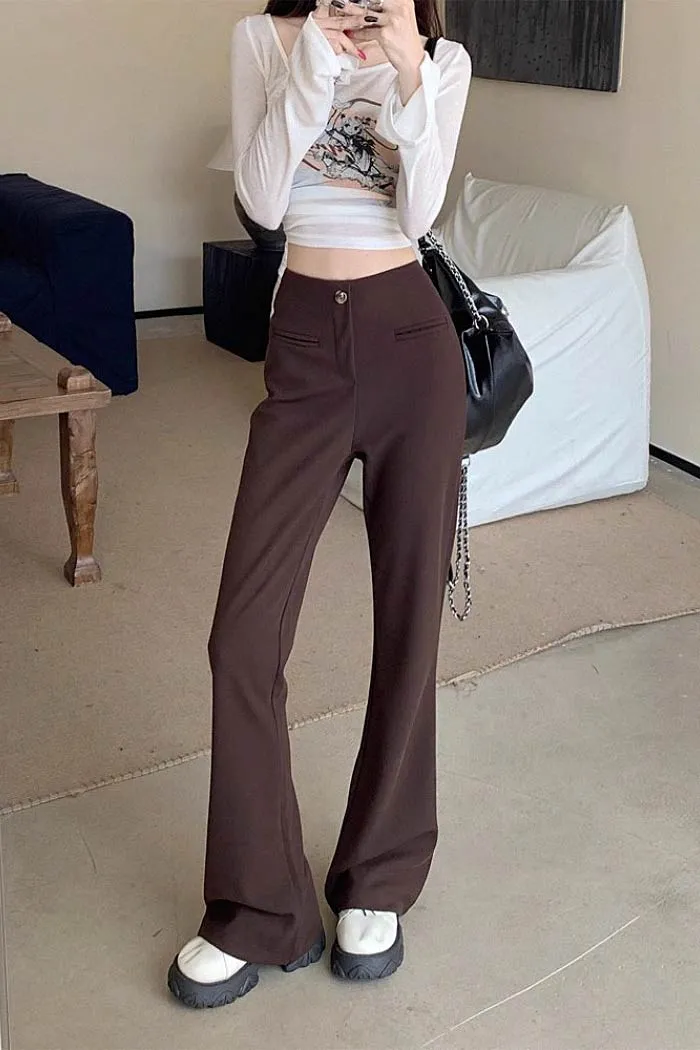 high waist casual micro-flare pants