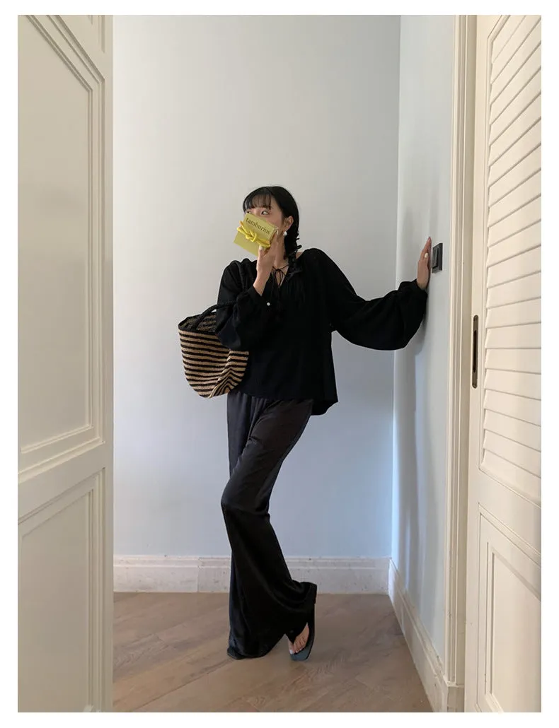 high waist satin micro flared pants
