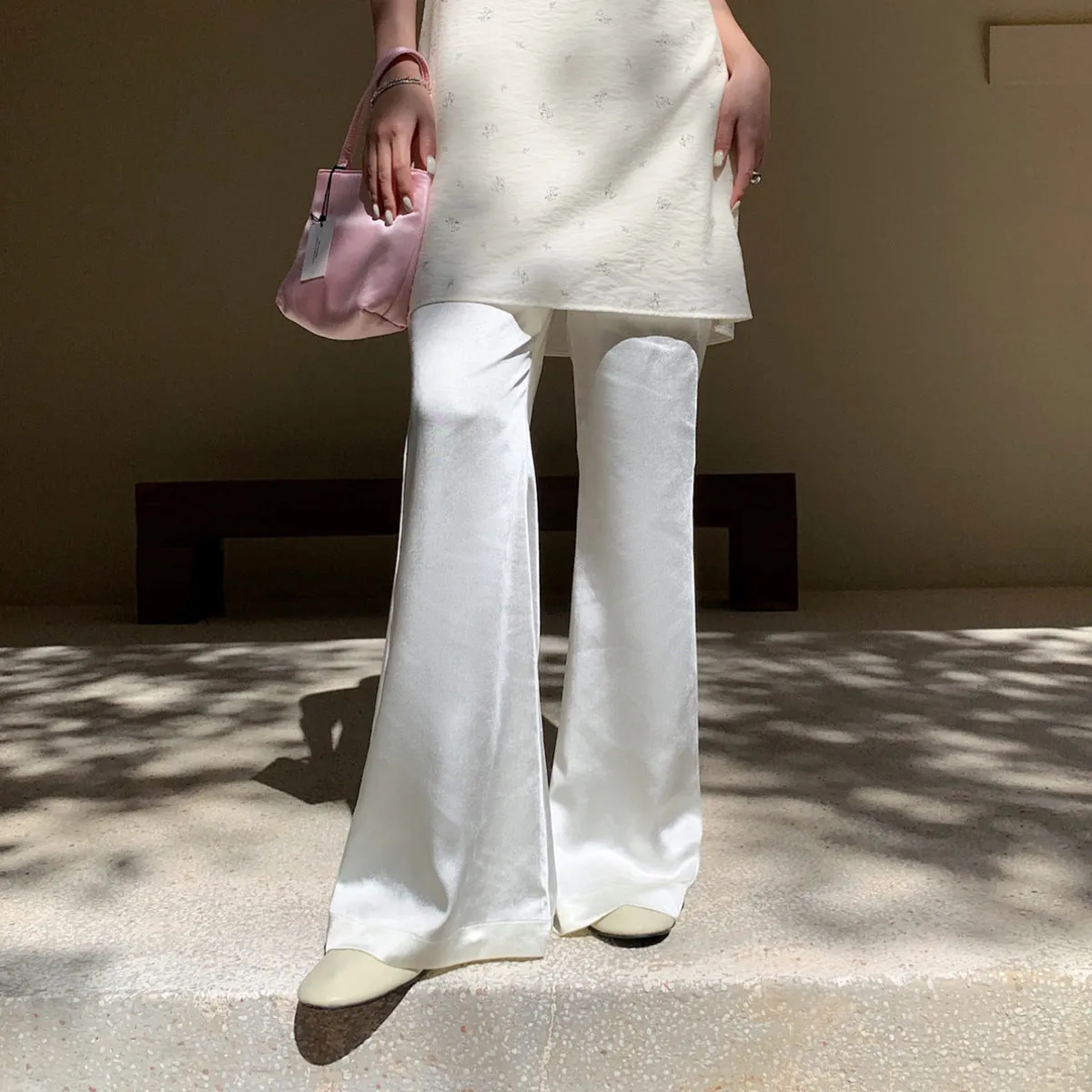 high waist satin micro flared pants