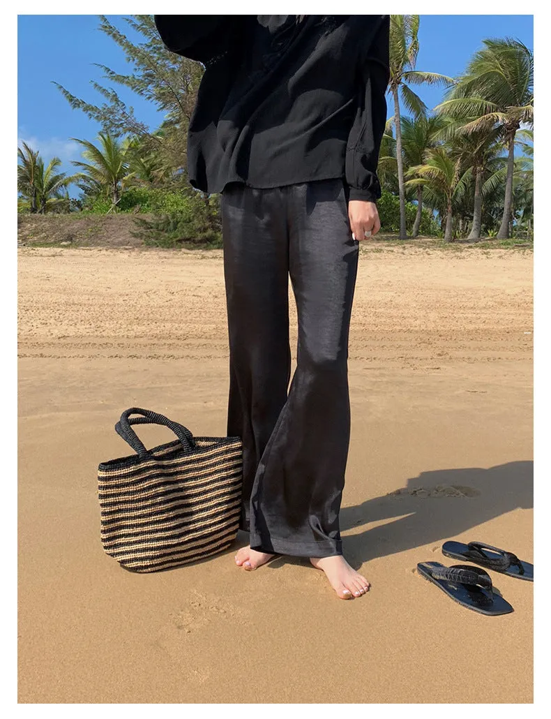 high waist satin micro flared pants
