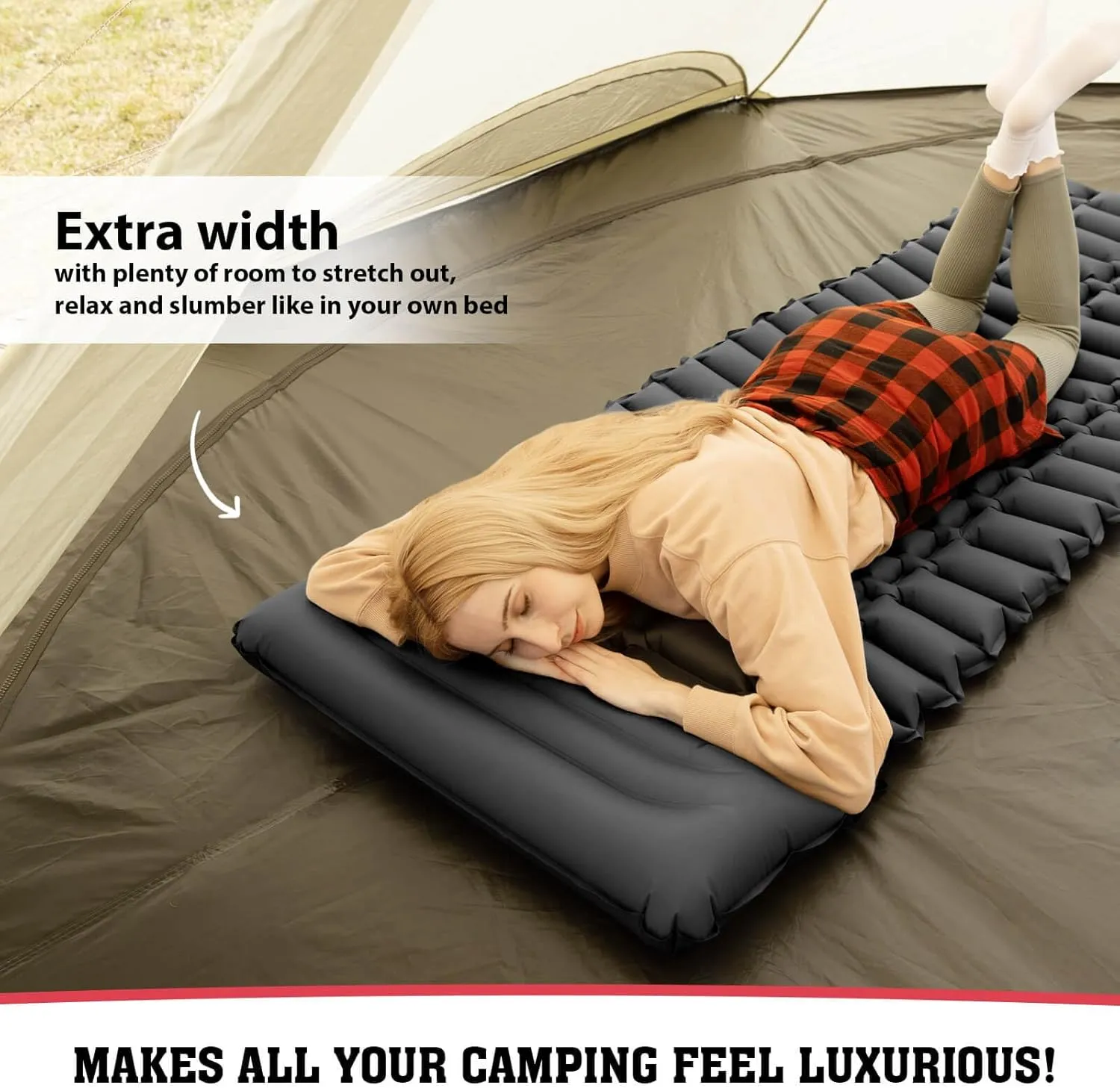Hikenture Sleeping Pad for Camping, 28" Ultra-Wide Camping Mattress with Pillow, Inflatable Backpacking Mat(1154-A2)