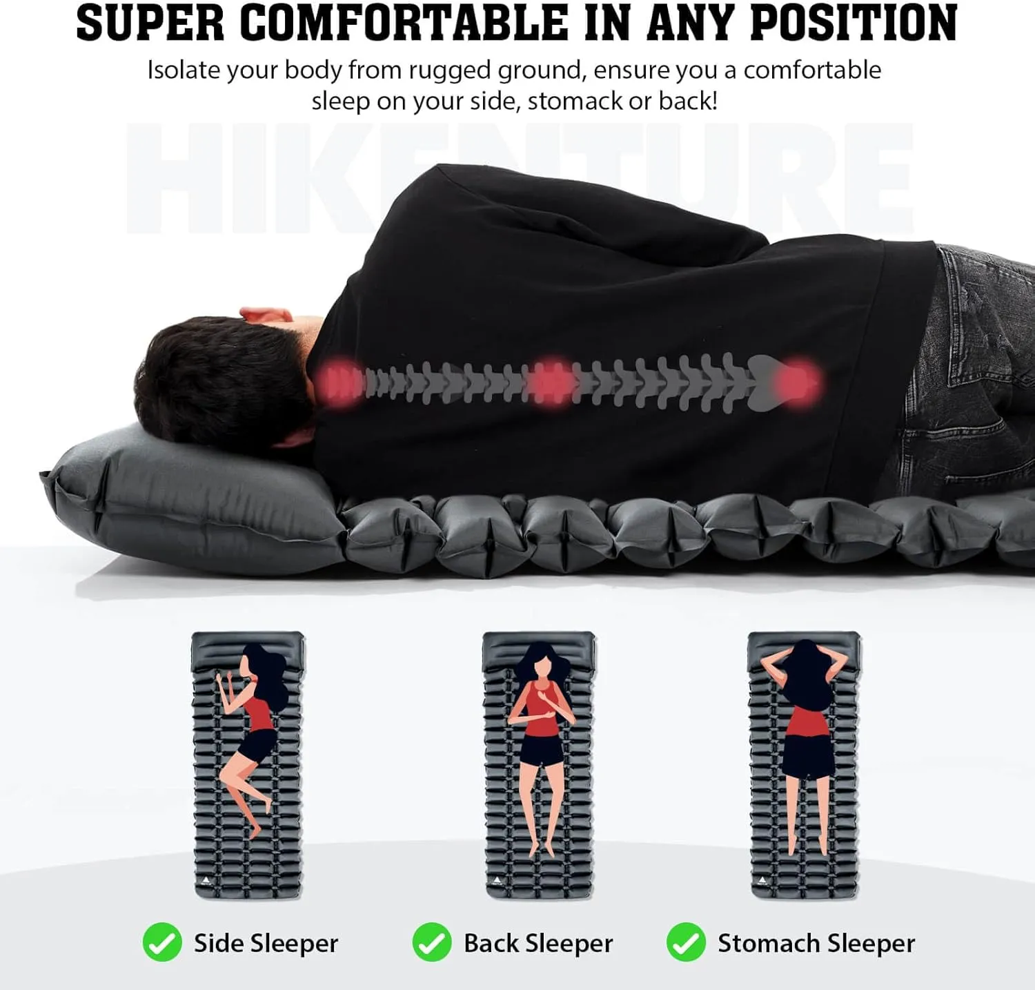Hikenture Sleeping Pad for Camping, 28" Ultra-Wide Camping Mattress with Pillow, Inflatable Backpacking Mat(1154-A2)