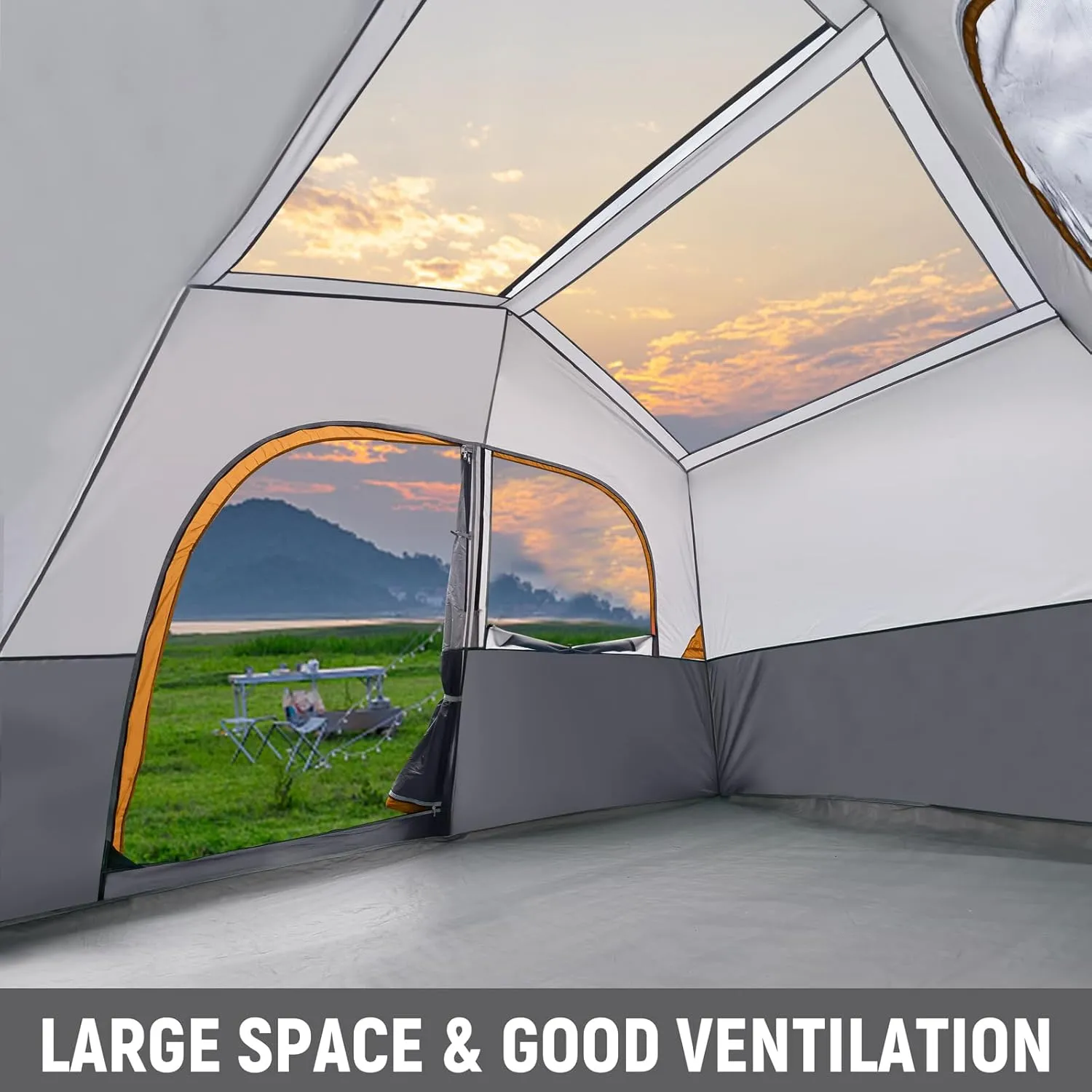 HIKERGARDEN 6-8 Person Camping Tent - Portable Family Cabin Tent for Camp, Windproof Fabric Camp Tent Outdoor for Hiking, Backpacking, Traveling