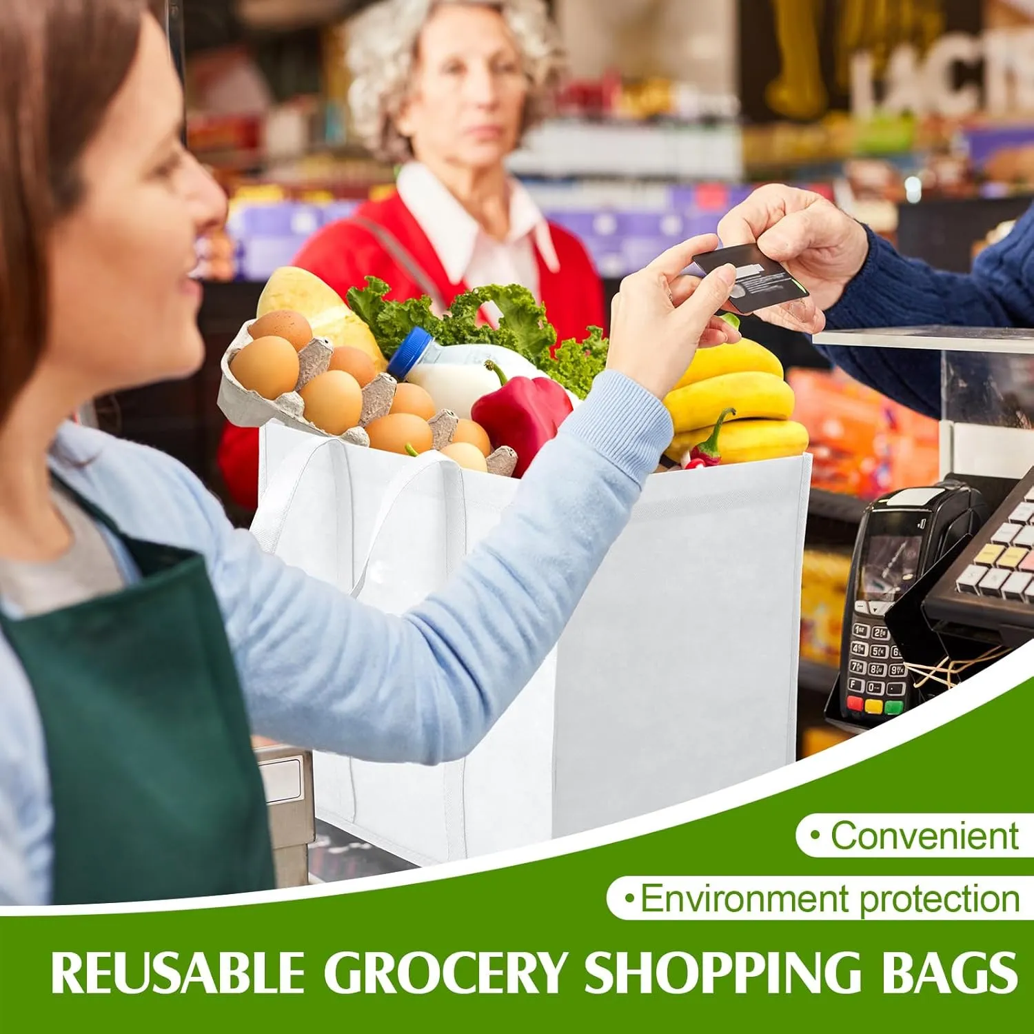 Hillban 30 Pack Reusable Grocery Bags Bulk Large Shopping Bags Washable Foldable Heavy Duty Totes Storage Bags with handles