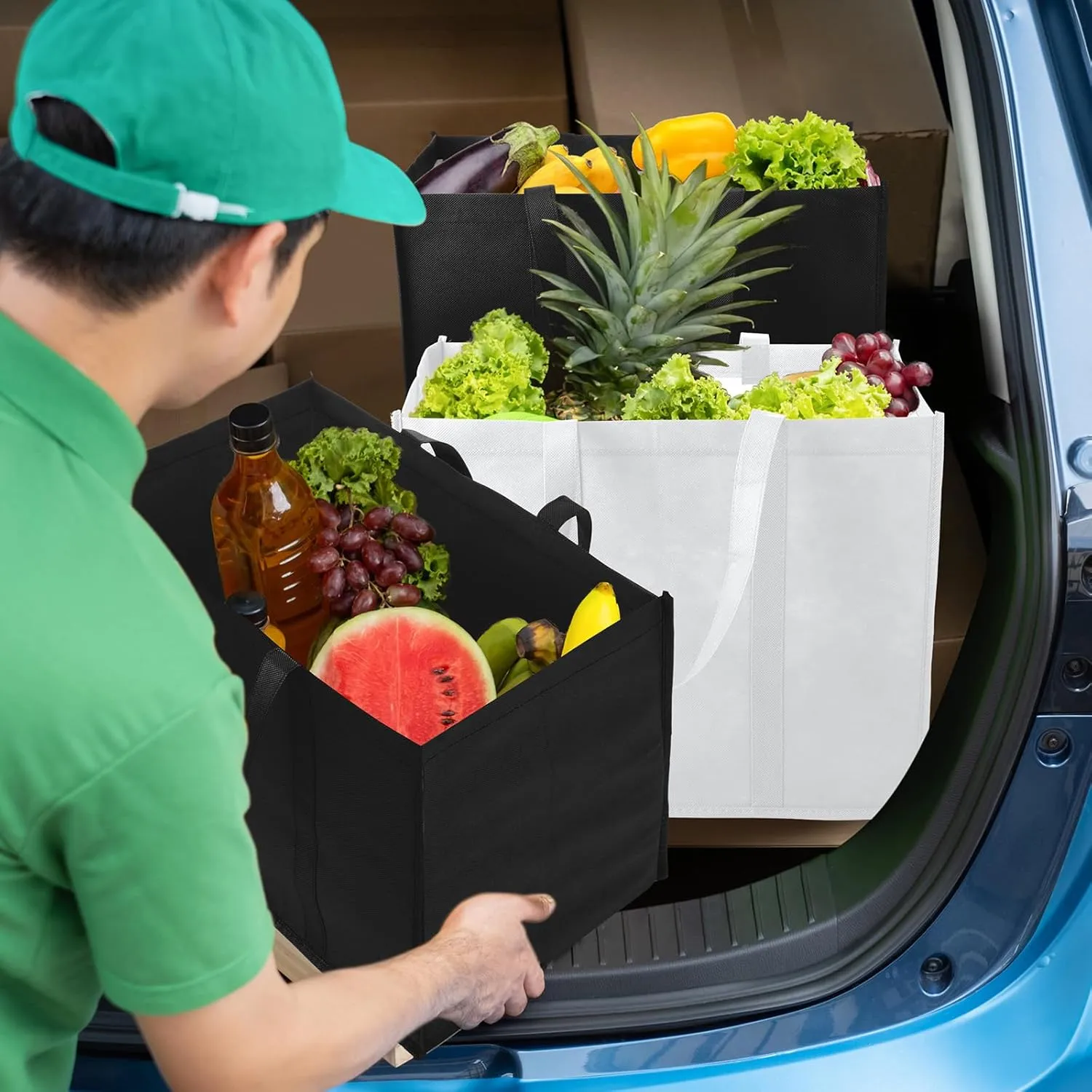 Hillban 30 Pack Reusable Grocery Bags Bulk Large Shopping Bags Washable Foldable Heavy Duty Totes Storage Bags with handles