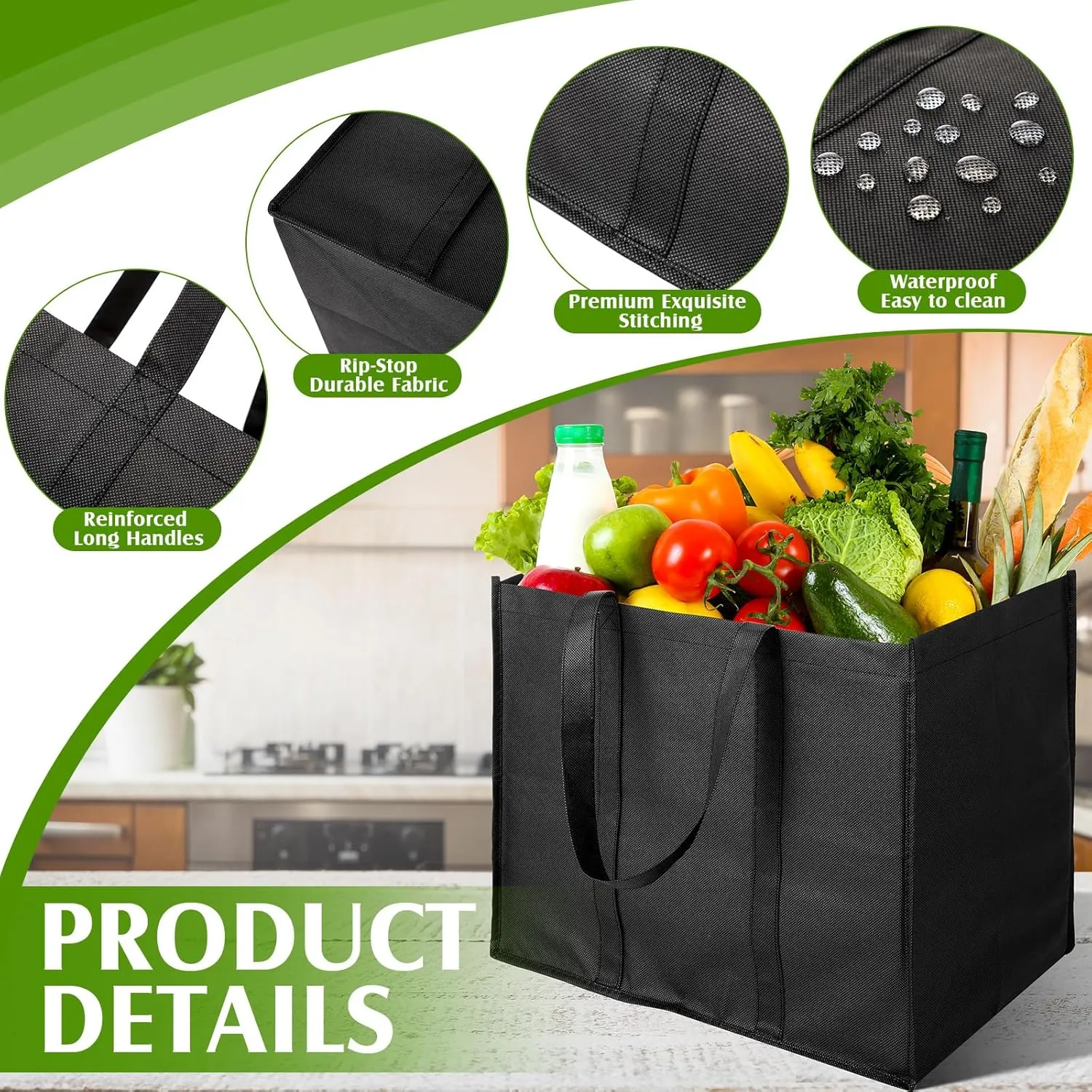 Hillban 30 Pack Reusable Grocery Bags Bulk Large Shopping Bags Washable Foldable Heavy Duty Totes Storage Bags with handles