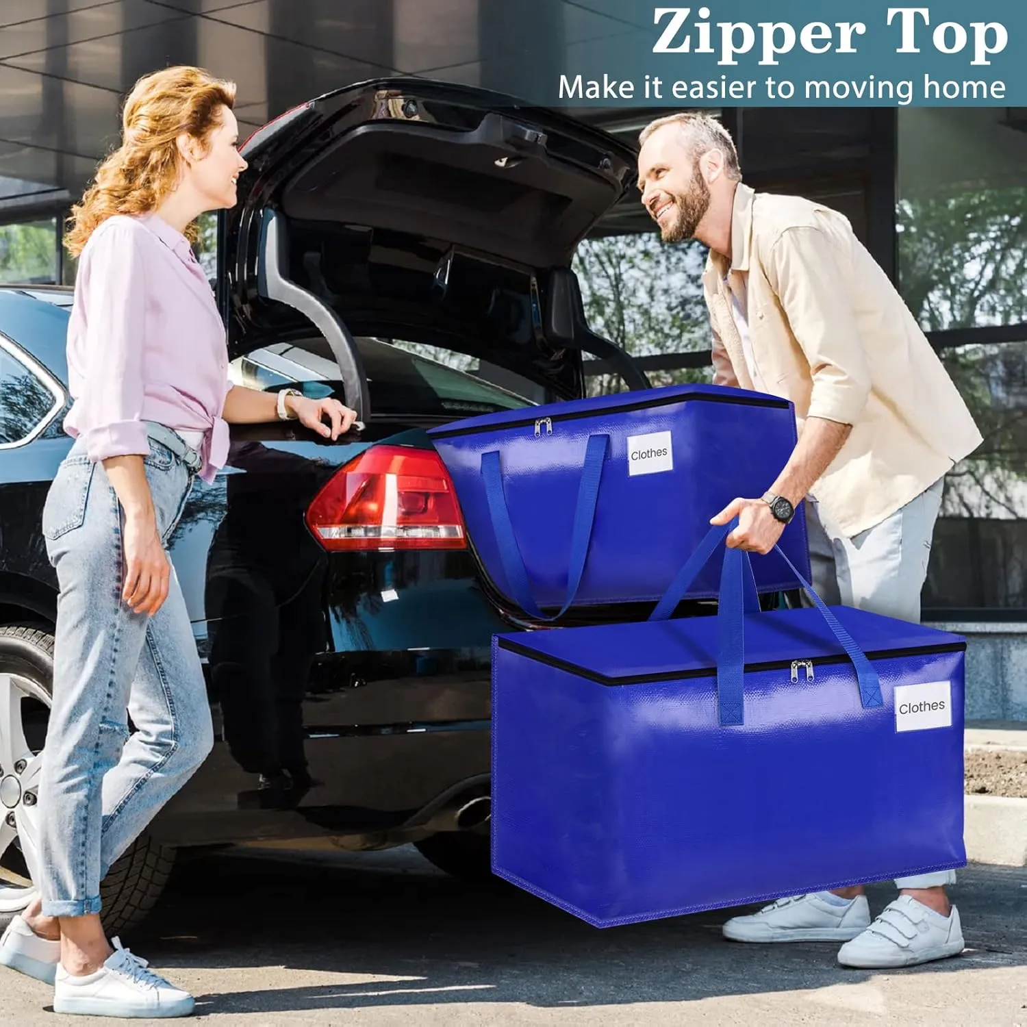HomeHacks Moving Bags Heavy Duty with Strong Zippers and Handles Collapsible Moving Supplies, Storage Totes for Packing & Moving Storing 125L,6-Pack, Blue