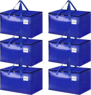 HomeHacks Moving Bags Heavy Duty with Strong Zippers and Handles Collapsible Moving Supplies, Storage Totes for Packing & Moving Storing 125L,6-Pack, Blue