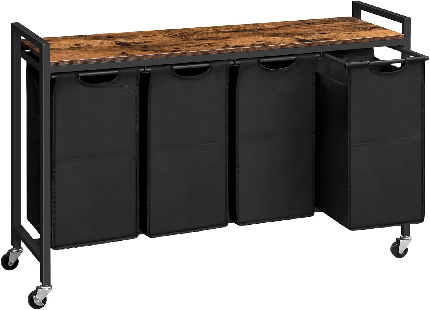 HOOBRO Laundry Sorter 4 Sections, Laundry Hamper with Wheels, 4 × 10.5 Gal (39.8L), Rolling Laundry Basket, Pull-Out and Removable Oxford Fabric Bags, Rustic Brown and Black BF04XY01