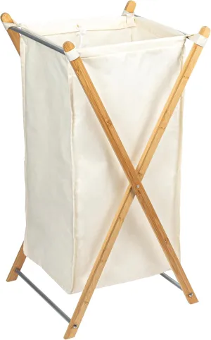 Household Essentials X-Frame Bamboo Laundry, Collapsible Wood Frame with Washable Poly-Cotton Bags