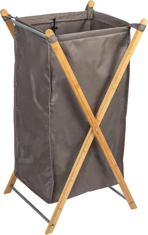 Household Essentials X-Frame Bamboo Laundry, Collapsible Wood Frame with Washable Poly-Cotton Bags