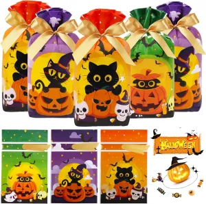HRX Package 50pcs Halloween Treat Bags, 5.8x9x2.4 inch Drawstring Candy Goodie Bags for Trick or Treat