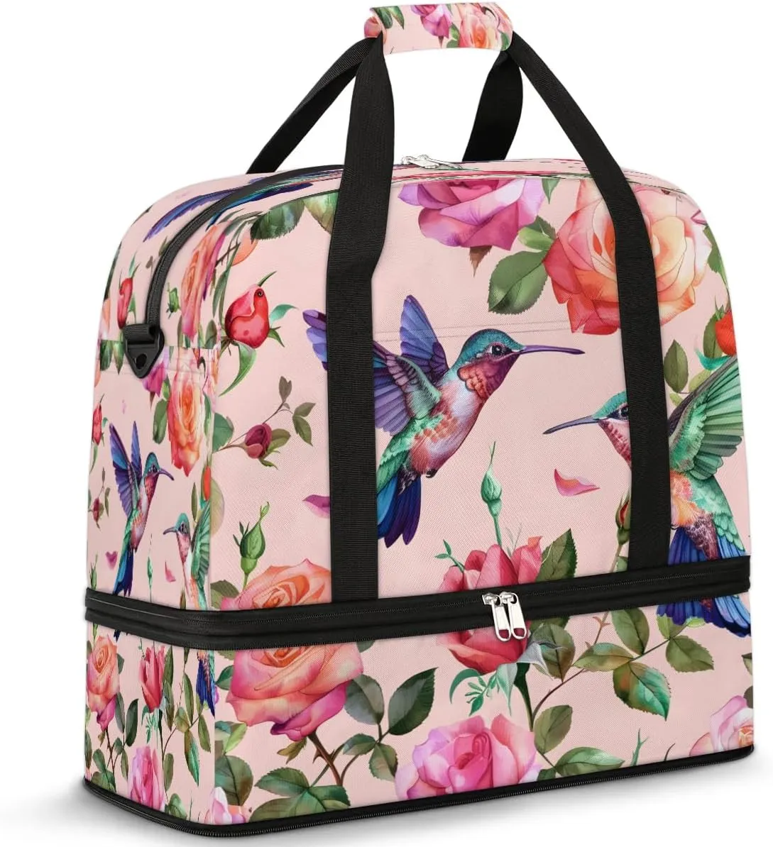 Hummingbird Spring Summer Foldable Travel Duffel Bag Overnight Weekender Bags with Shoes Compartment Sports Gym Bags for Men Women