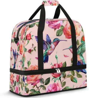 Hummingbird Spring Summer Foldable Travel Duffel Bag Overnight Weekender Bags with Shoes Compartment Sports Gym Bags for Men Women