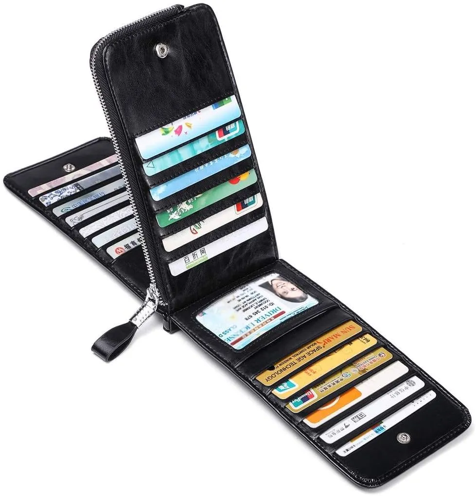 Huztencor Womens Leather Credit Card Holder Wallet RFID Blocking Wallet Women Card Case Purse