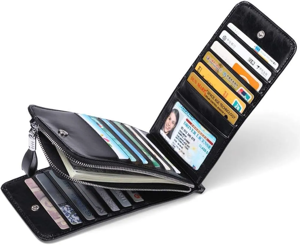 Huztencor Womens Leather Credit Card Holder Wallet RFID Blocking Wallet Women Card Case Purse