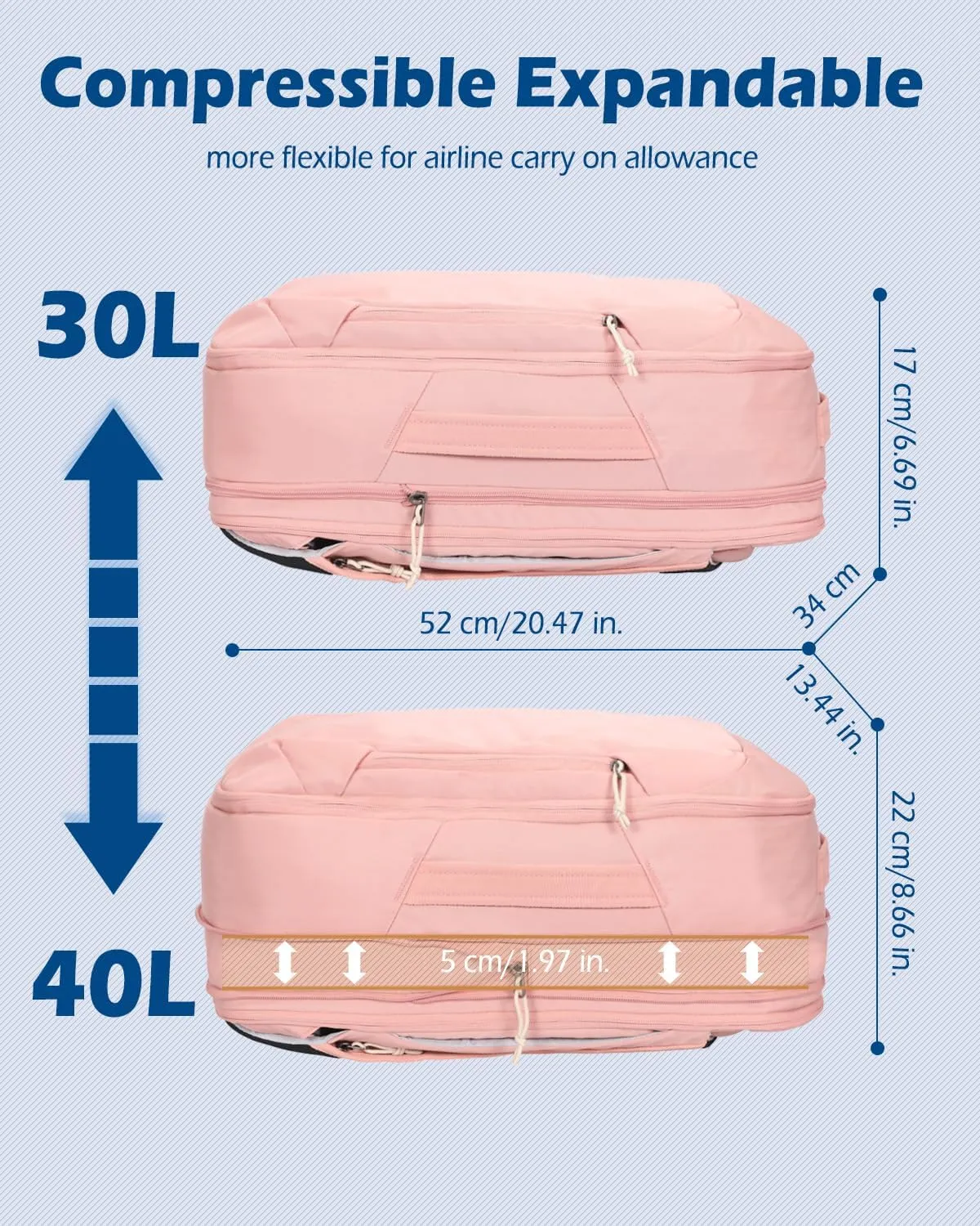 Hynes Eagle TSA Friendly Travel Backpack for Men Women Carry on Backpack 40L Flight Approved Laptop Backpack for 17 inches Compressible Weekender Bag Overnight Backpack Pink