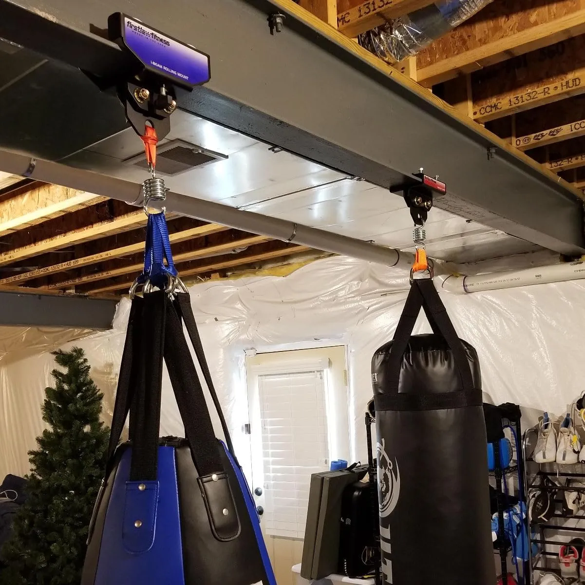I-Beam Rolling Punching Bag Mount - (Select - Black - 3.5" - 7.0" Wide I-Beam)