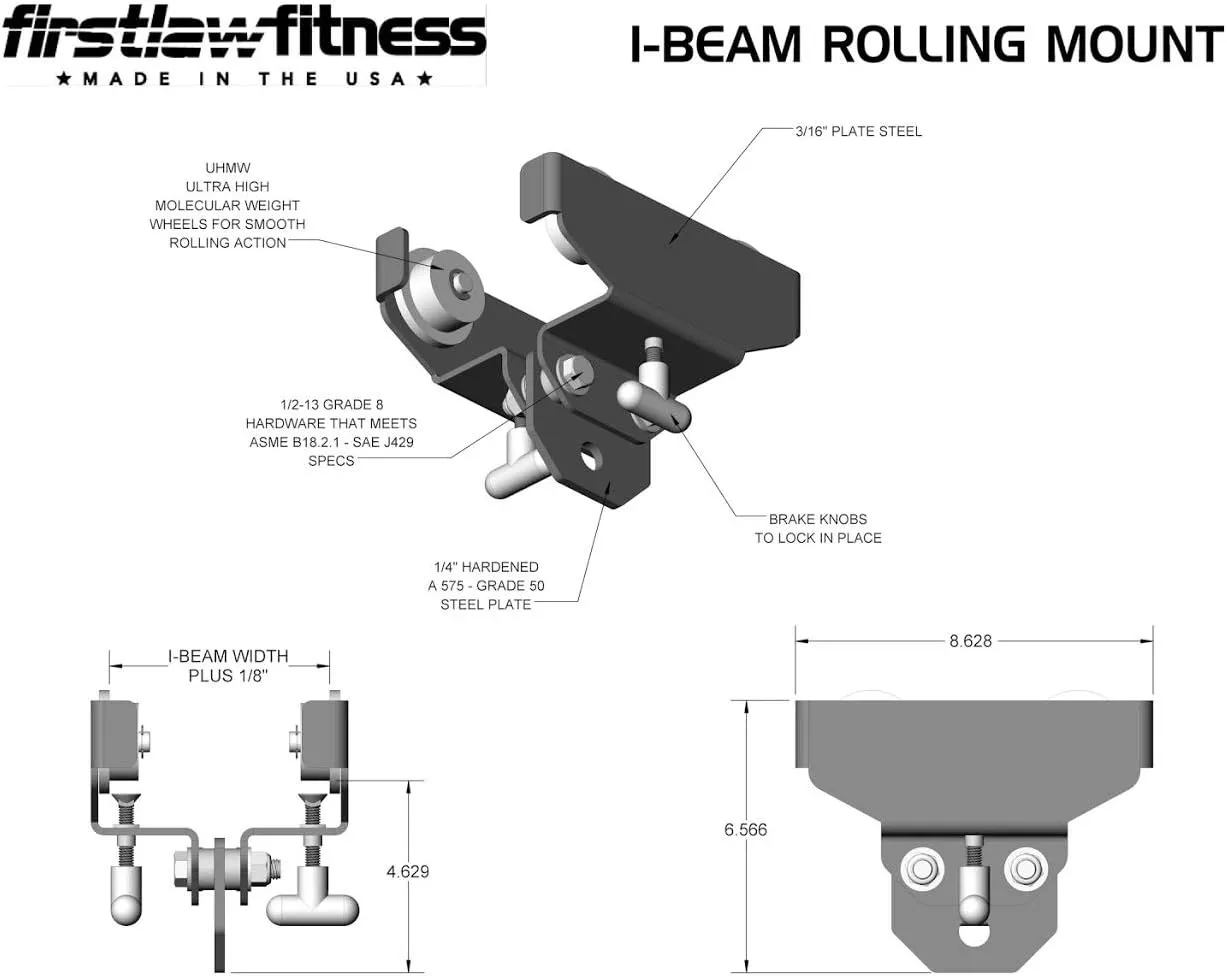 I-Beam Rolling Punching Bag Mount - (Select - Black - 3.5" - 7.0" Wide I-Beam)