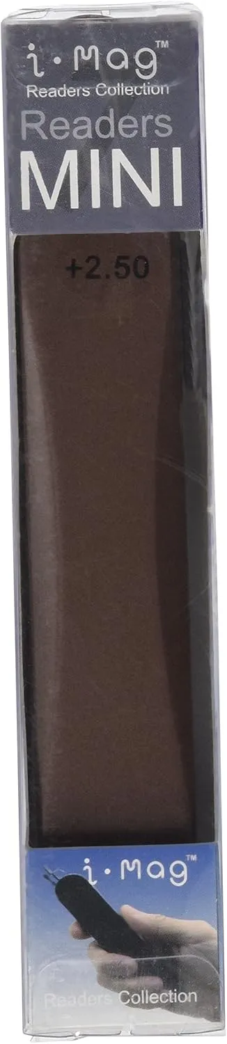 I-Mag Mini Slim Metal Spring Hinge Reading Glasses with Slide Open Hard Case (Brown, 2.50) by I-Mag Reading Glasses