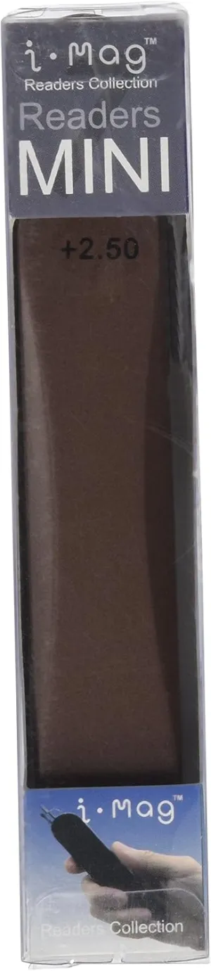 I-Mag Mini Slim Metal Spring Hinge Reading Glasses with Slide Open Hard Case (Brown, 2.50) by I-Mag Reading Glasses
