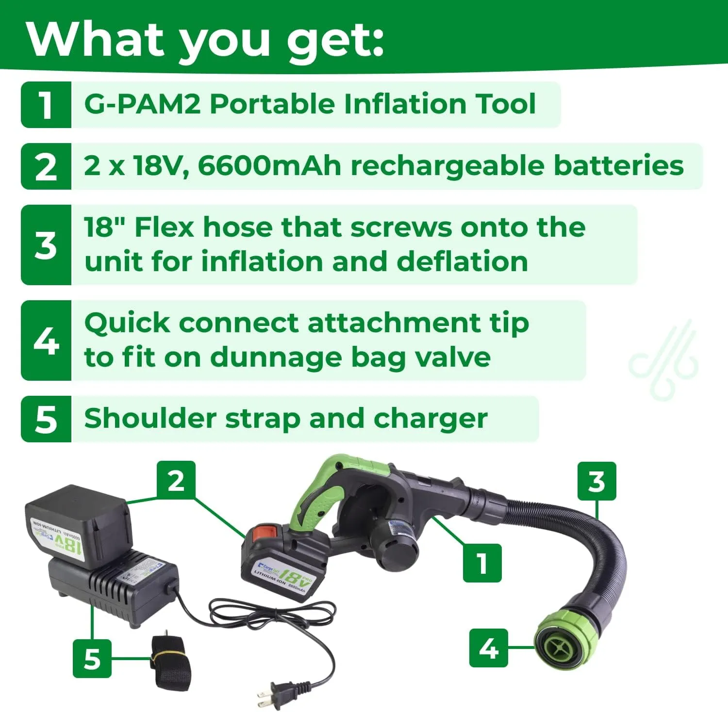 IDL Packaging G-PAM2 Inflation Tool for CargoTuff Dunnage Bags, Battery Powered, Portable - Powerful Inflator Tool with Rechargeable Batteries - Specially Made to Inflate Dunnage AirBags, Black