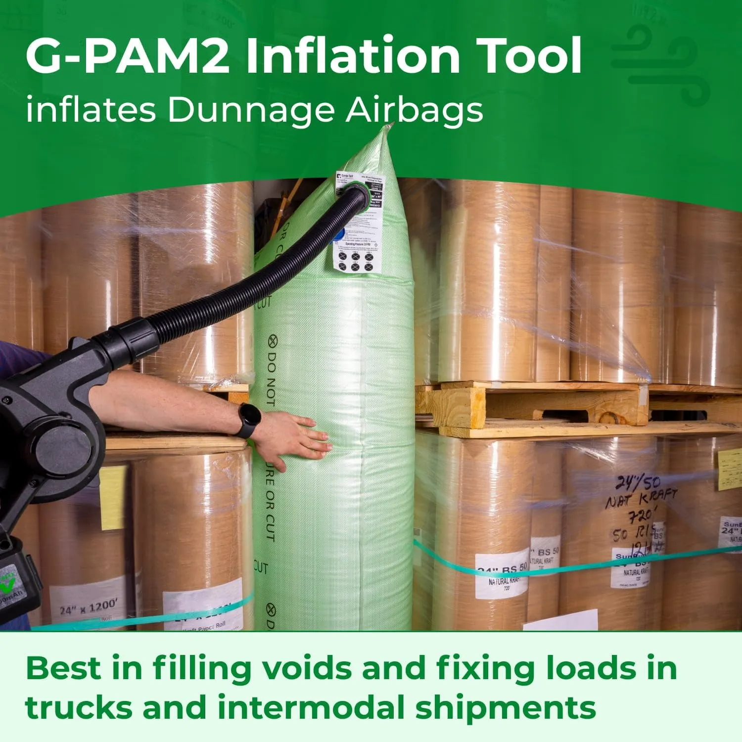 IDL Packaging G-PAM2 Inflation Tool for CargoTuff Dunnage Bags, Battery Powered, Portable - Powerful Inflator Tool with Rechargeable Batteries - Specially Made to Inflate Dunnage AirBags, Black