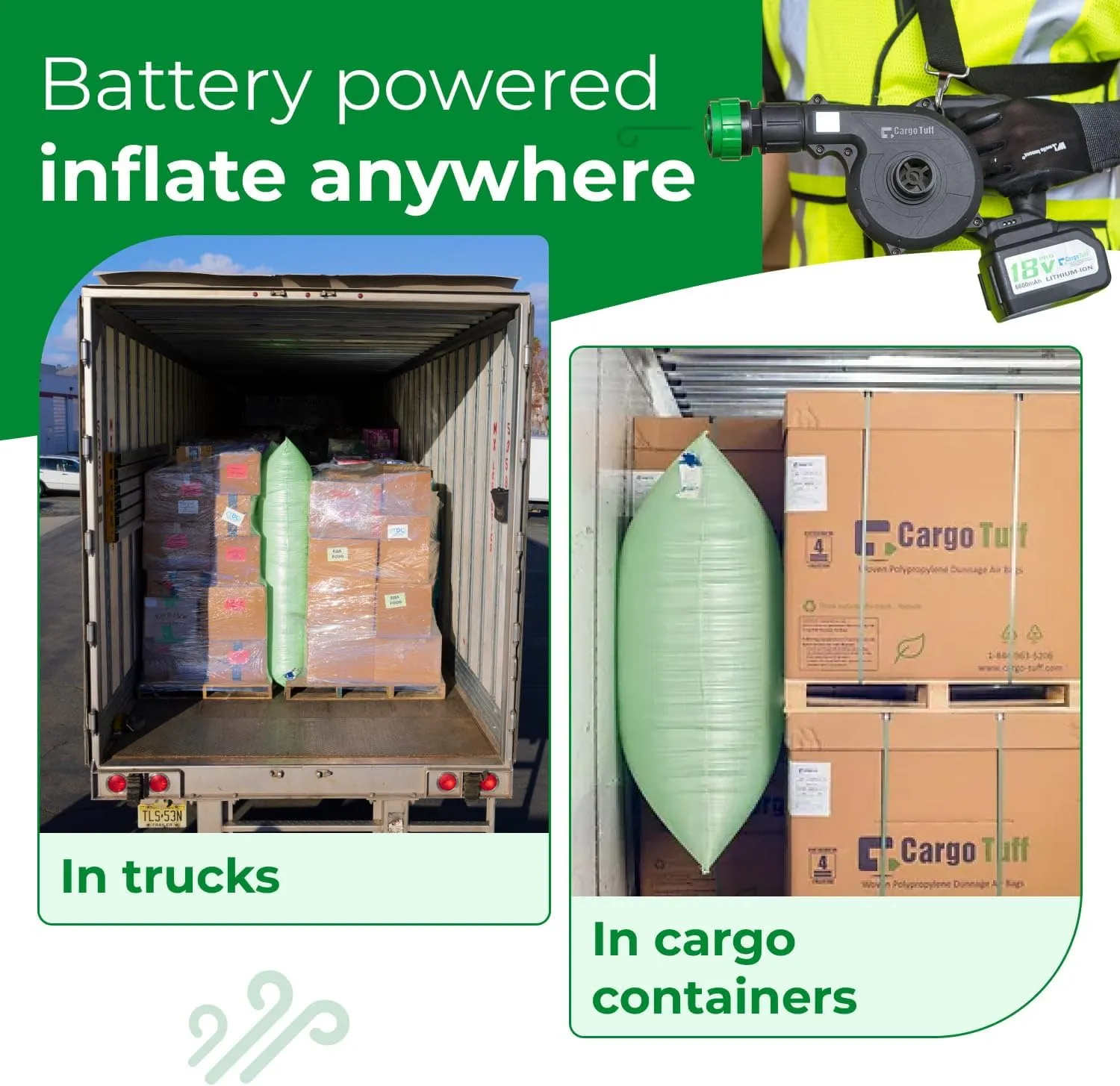 IDL Packaging G-PAM2 Inflation Tool for CargoTuff Dunnage Bags, Battery Powered, Portable - Powerful Inflator Tool with Rechargeable Batteries - Specially Made to Inflate Dunnage AirBags, Black