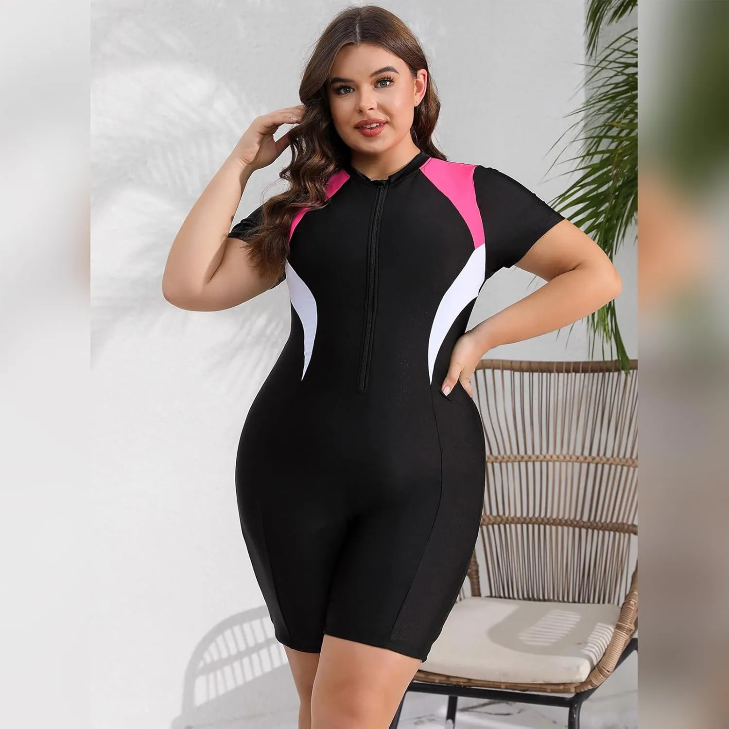 IMEKIS Plus Size Rash Guard for Women UPF 50  Active Rashguard One Piece Swimsuit Zipper Surfing Wetsuit