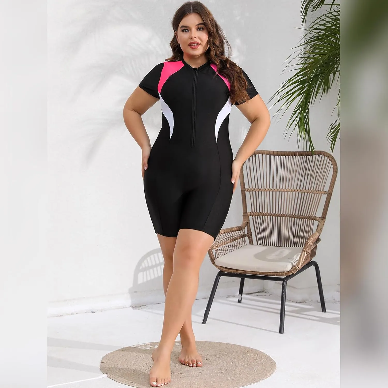 IMEKIS Plus Size Rash Guard for Women UPF 50  Active Rashguard One Piece Swimsuit Zipper Surfing Wetsuit