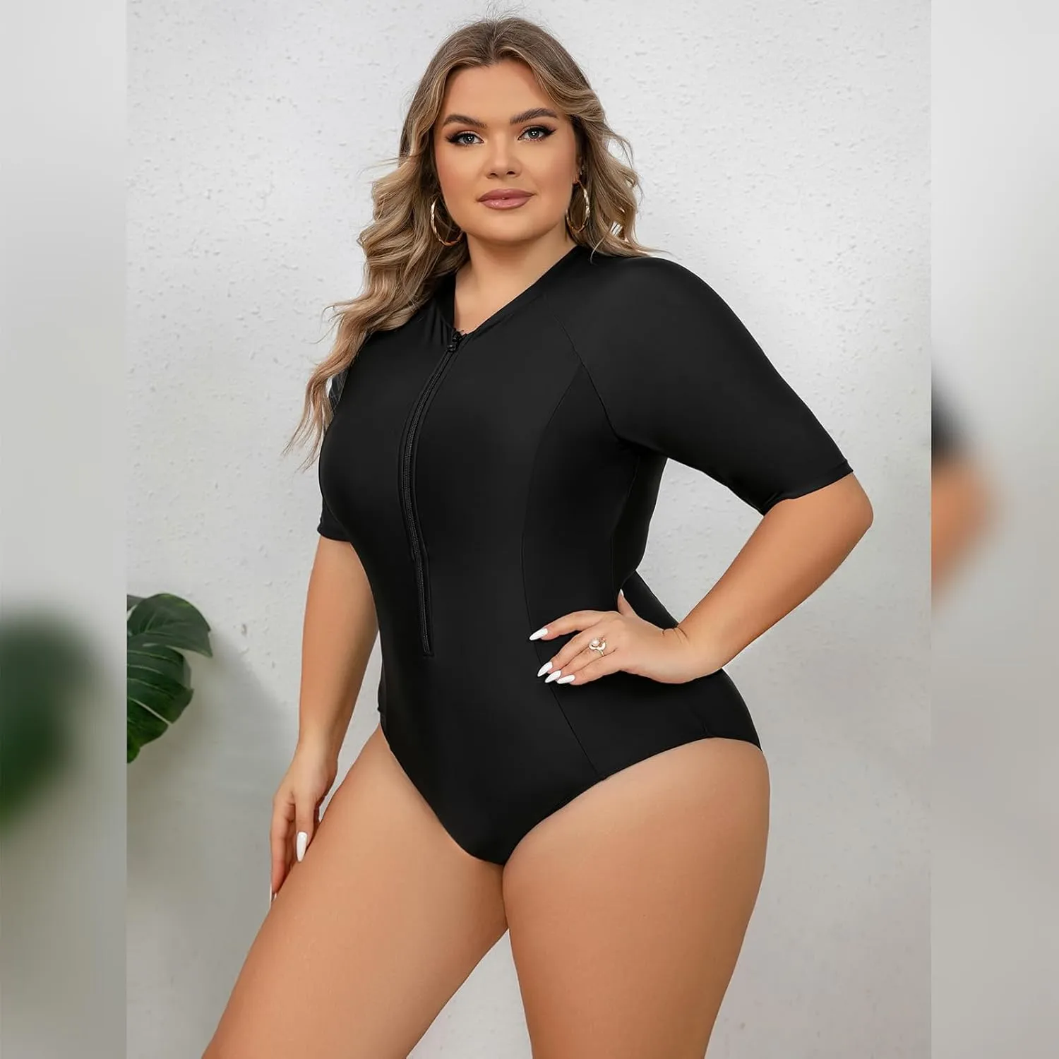 IMEKIS Plus Size Rash Guard for Women UPF 50  Active Rashguard One Piece Swimsuit Zipper Surfing Wetsuit