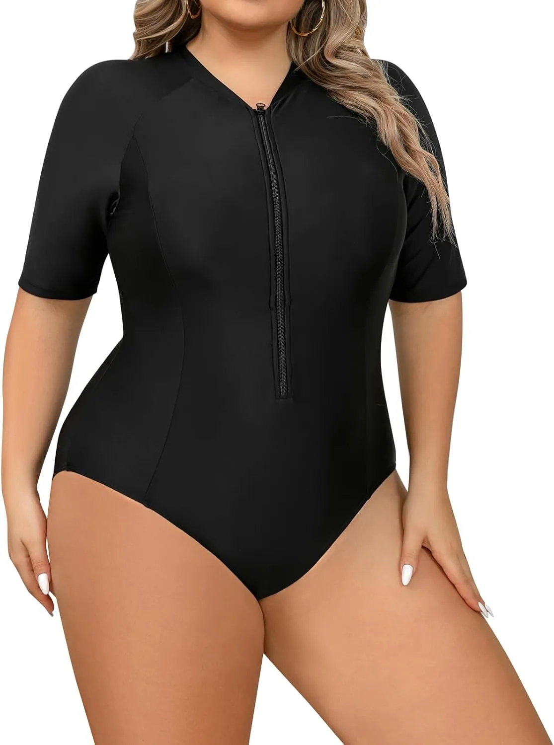 IMEKIS Plus Size Rash Guard for Women UPF 50  Active Rashguard One Piece Swimsuit Zipper Surfing Wetsuit