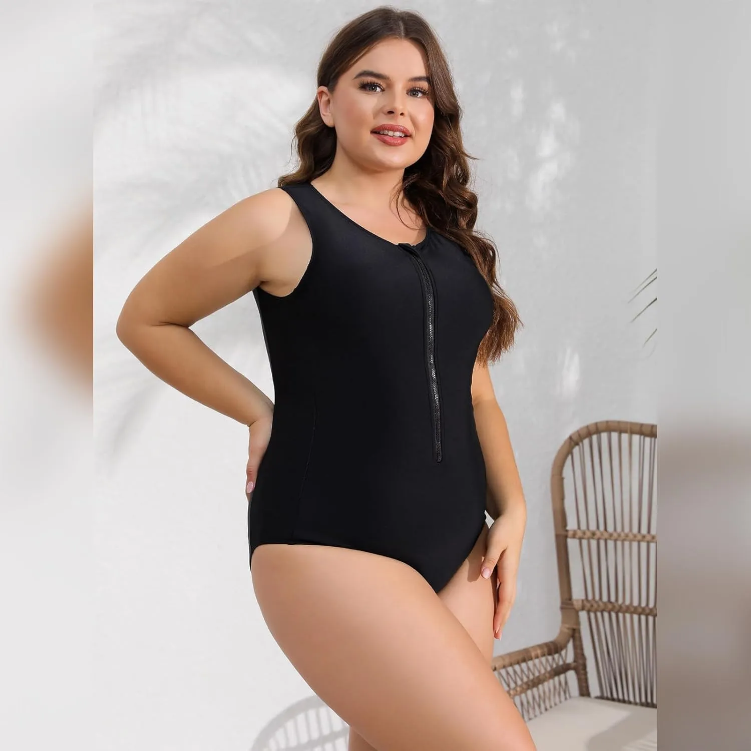 IMEKIS Plus Size Rash Guard for Women UPF 50  Active Rashguard One Piece Swimsuit Zipper Surfing Wetsuit