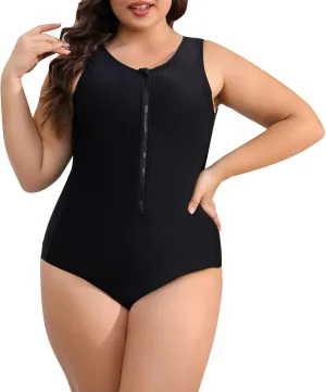 IMEKIS Plus Size Rash Guard for Women UPF 50  Active Rashguard One Piece Swimsuit Zipper Surfing Wetsuit