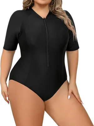 IMEKIS Plus Size Rash Guard for Women UPF 50  Active Rashguard One Piece Swimsuit Zipper Surfing Wetsuit