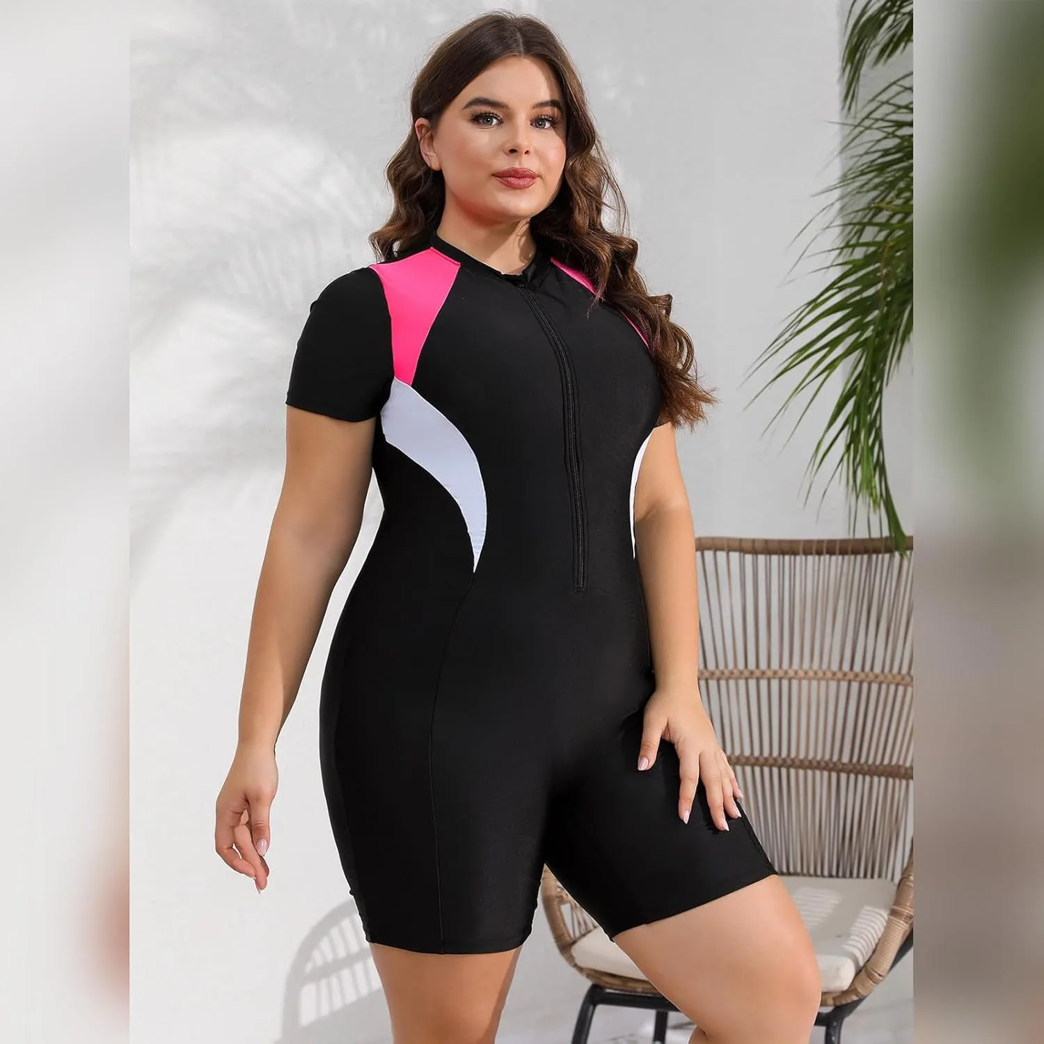 IMEKIS Plus Size Rash Guard for Women UPF 50  Active Rashguard One Piece Swimsuit Zipper Surfing Wetsuit